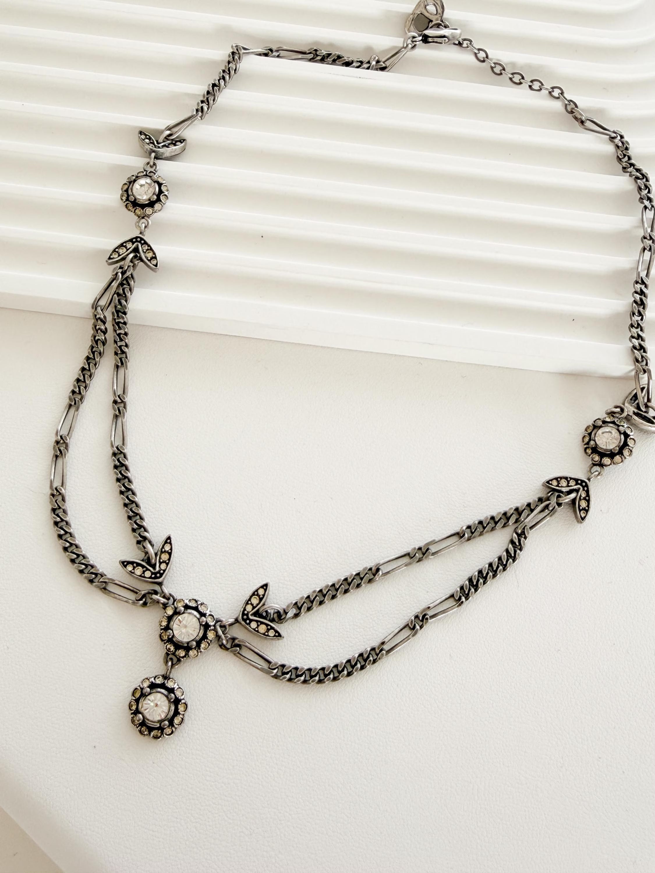Vintage Christian Dior crystal choker necklace silver tone statement jewelry