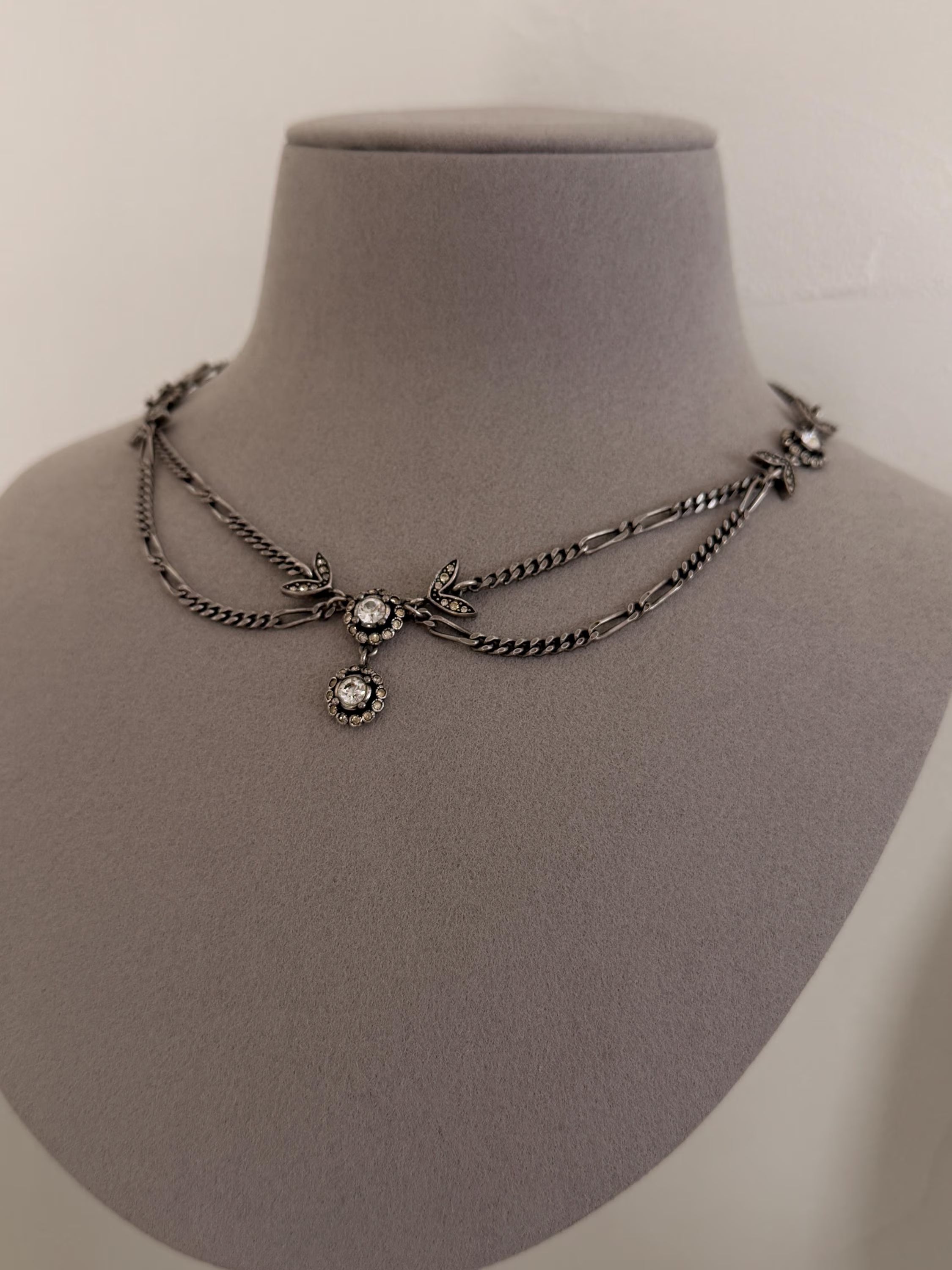 Collectible vintage Christian Dior crystal choker necklace silver tone