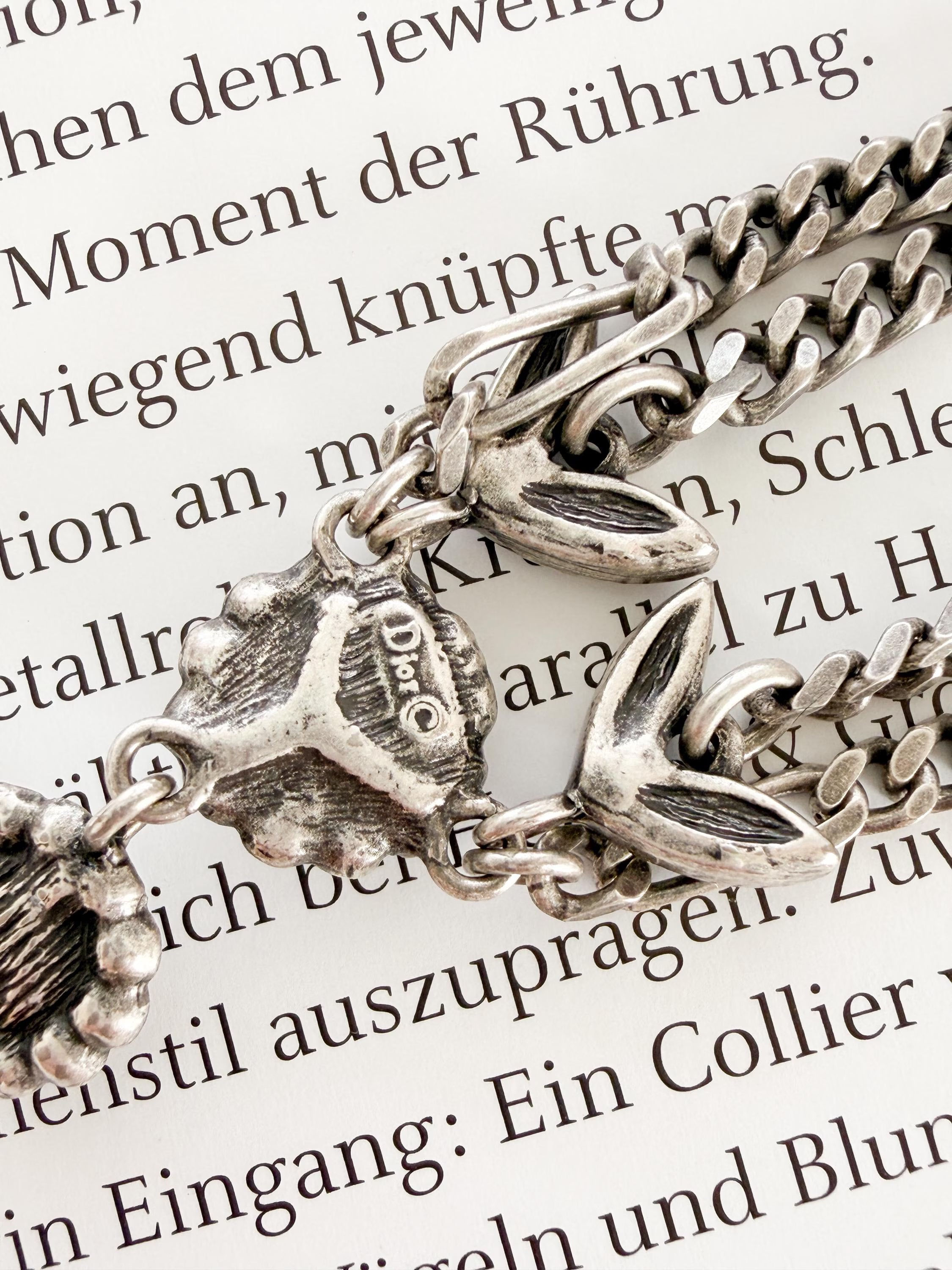 Close-up of sparkling crystal detail on vintage Christian Dior choker necklace