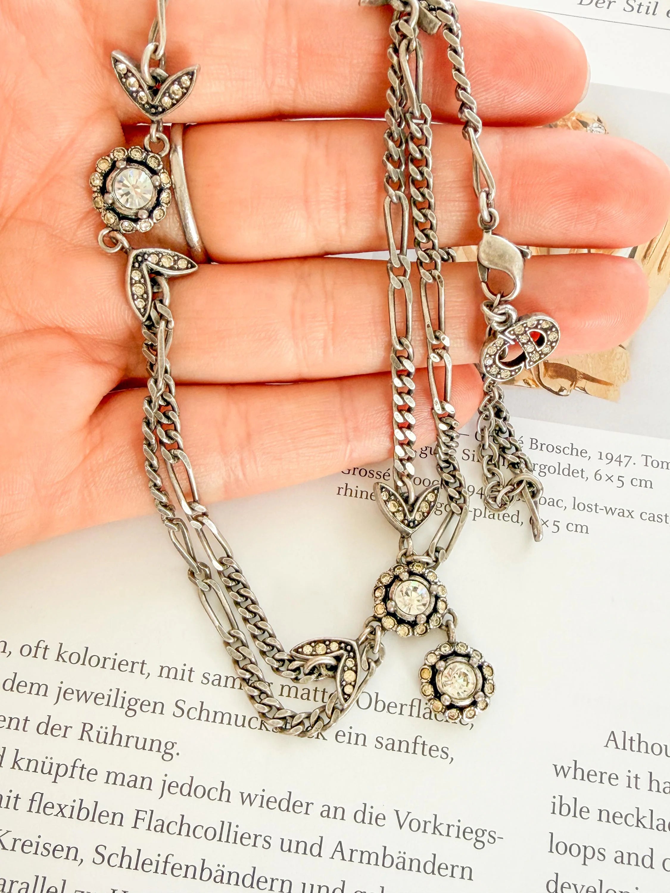 Vintage Christian Dior silver tone crystal choker necklace elegant statement piece