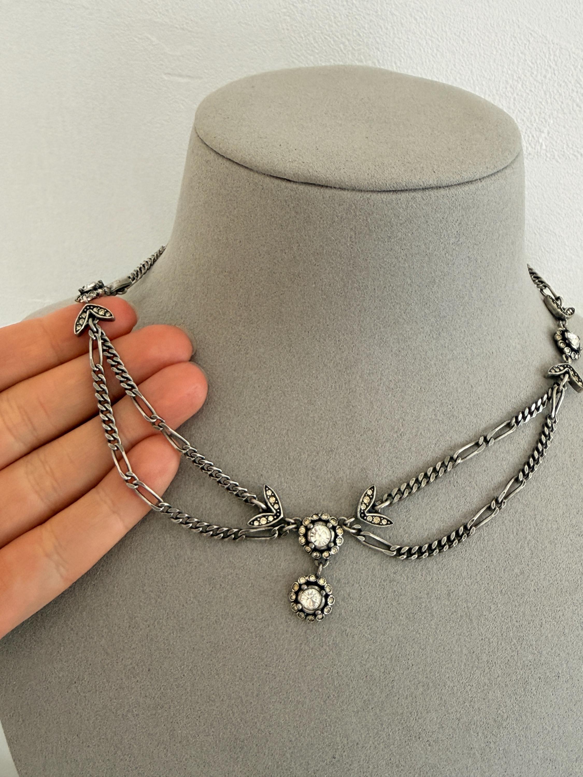 Vintage Christian Dior silver tone crystal choker necklace elegant statement piece