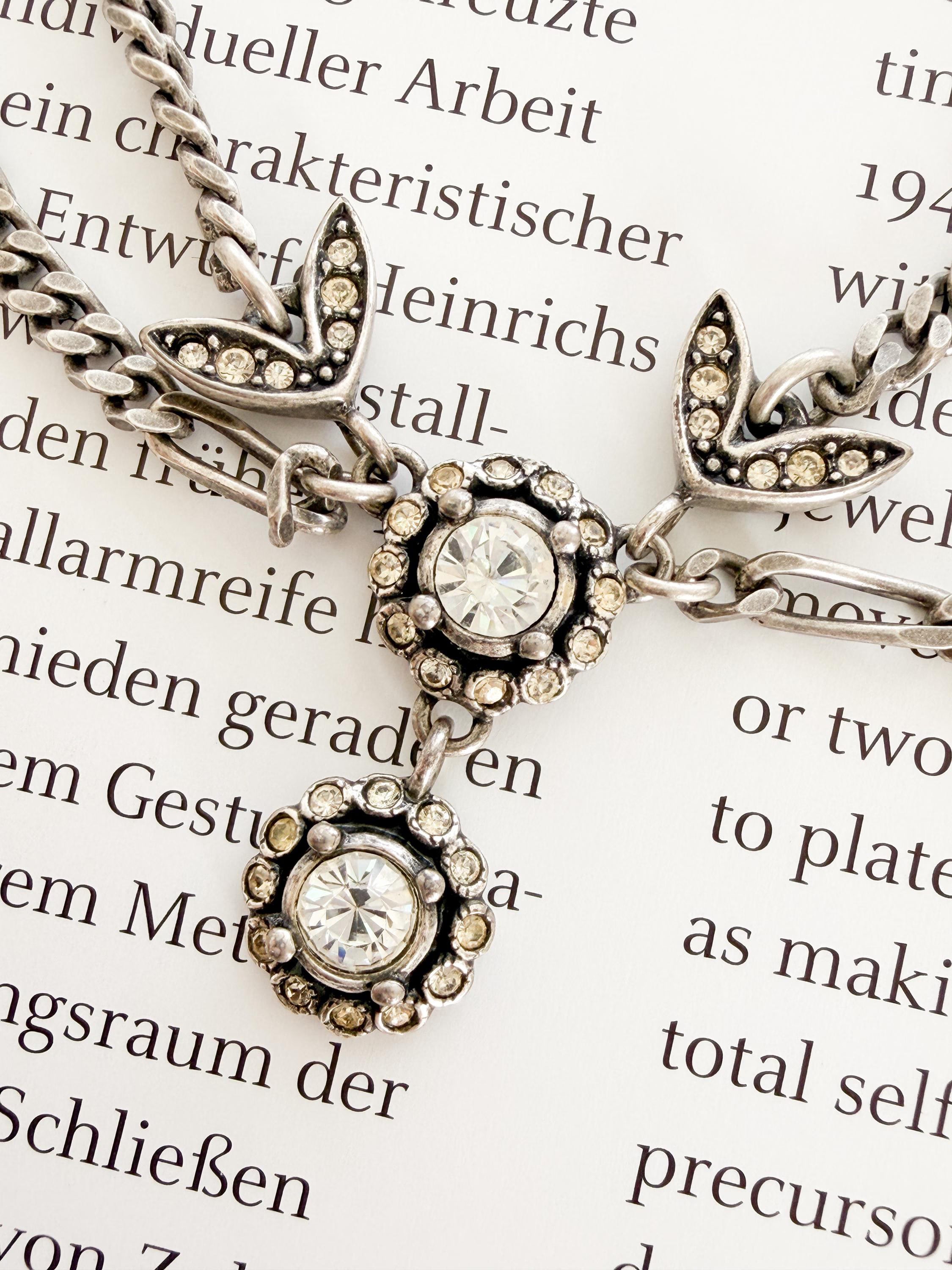 Collectible vintage Christian Dior crystal choker necklace silver tone