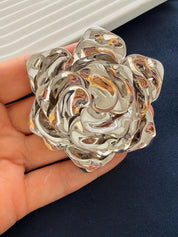Authentic Vintage Christian Dior rose brooch silver tone sculptural design signed Germany