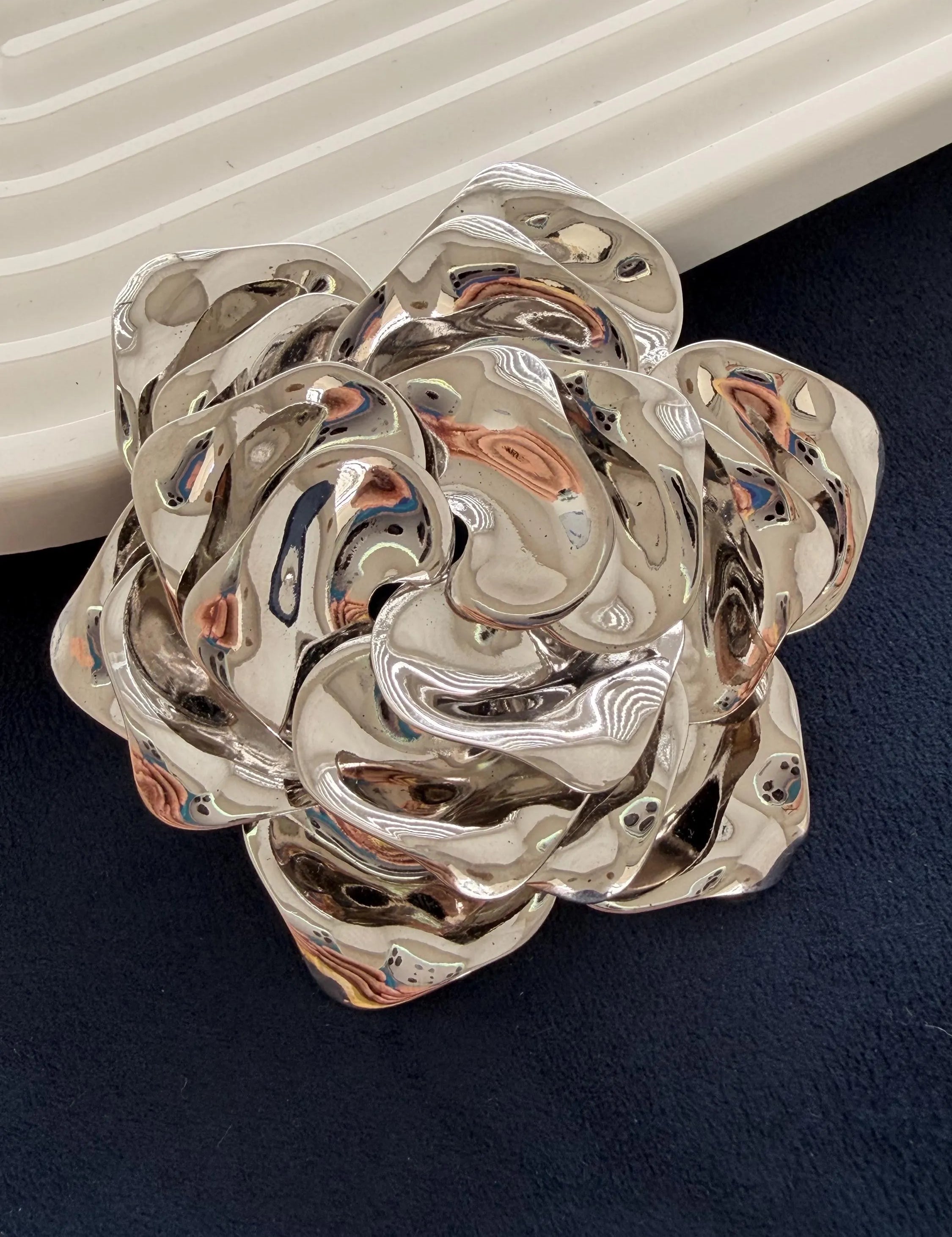 Vintage Christian Dior silver tone rose brooch elegant sculptural floral design
