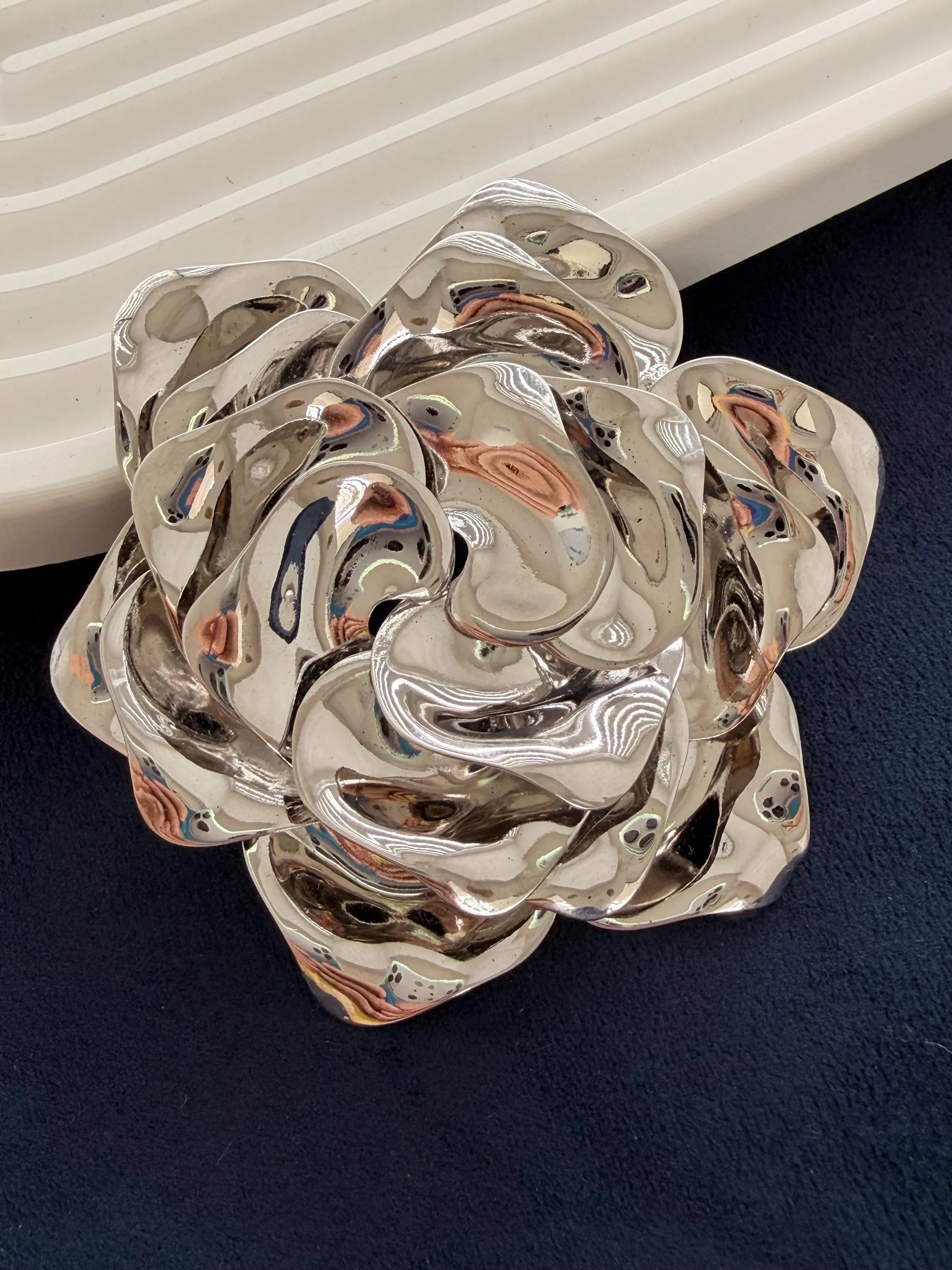 Vintage Christian Dior silver tone rose brooch elegant sculptural floral design