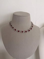 Vintage Dior ruby crystal necklace worn as timeless elegant statement jewelry