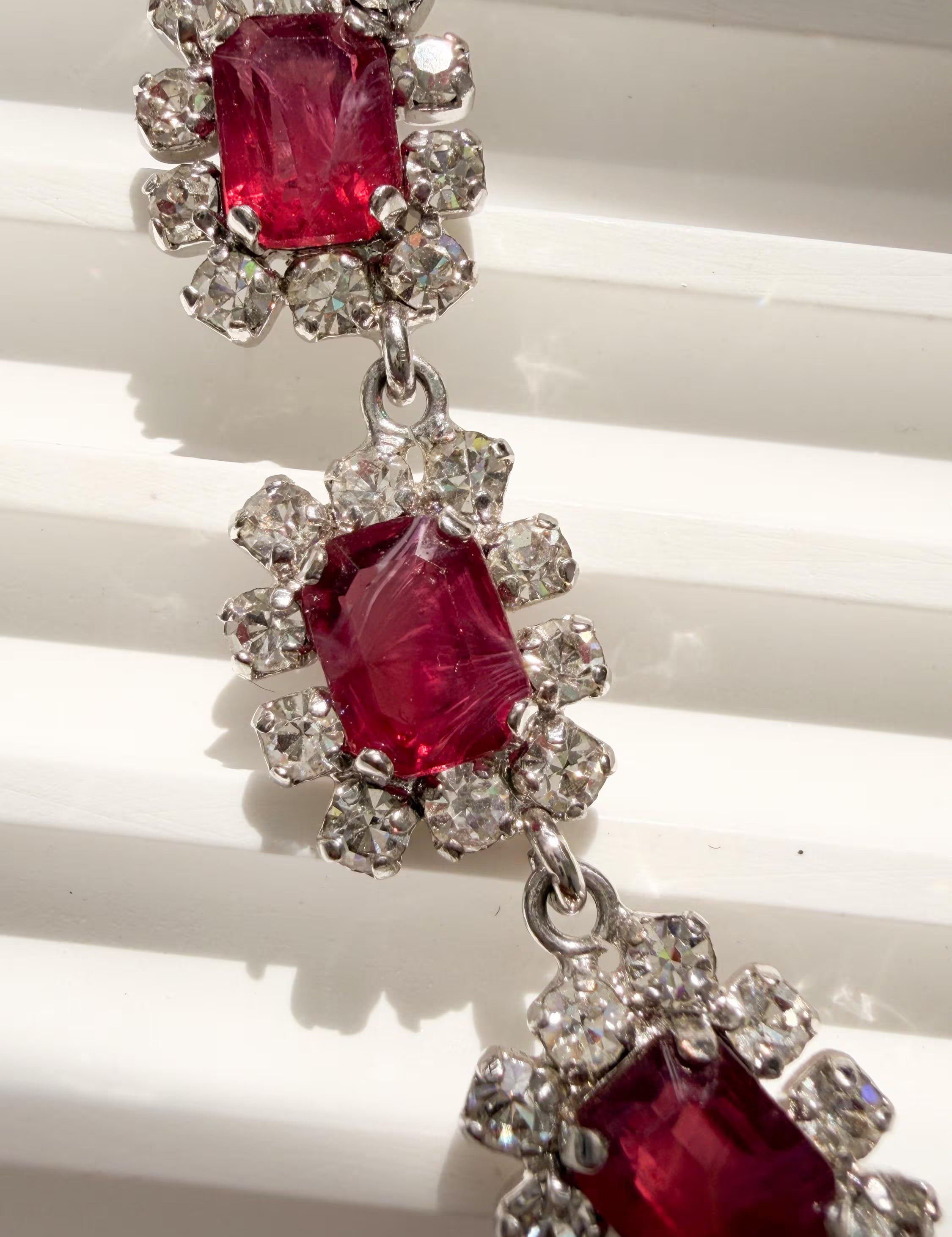 Authentic Vintage Christian Dior ruby crystal necklace silver tone rhinestone signed Germany