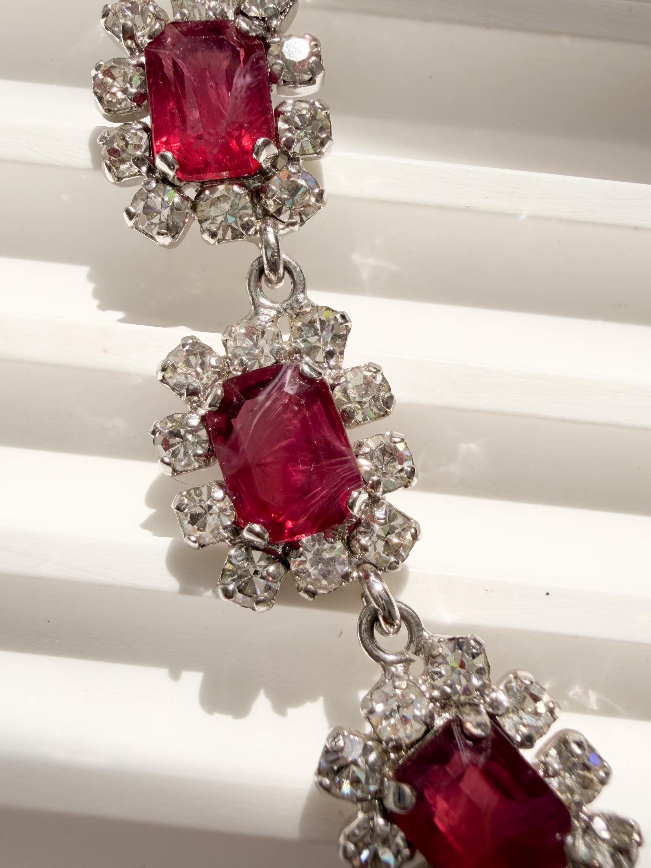 Authentic Vintage Christian Dior ruby crystal necklace silver tone rhinestone signed Germany