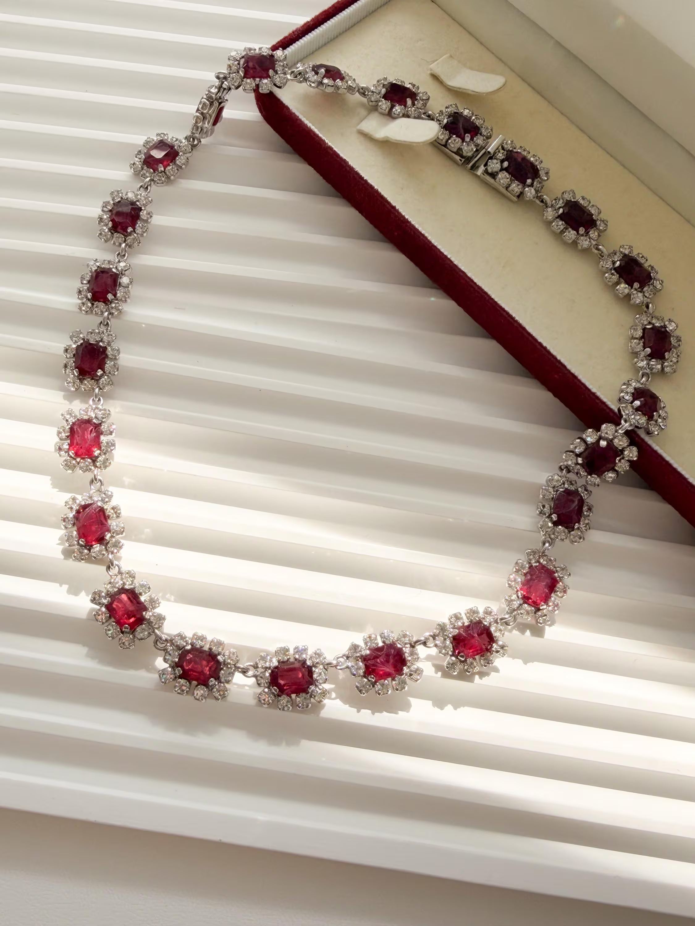 Signed Chr Dior Germany on authentic vintage ruby crystal necklace