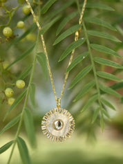 Lucky Charm Pendant Necklace Evil Eye Sterling Silver Mother of Pearl Beautiful