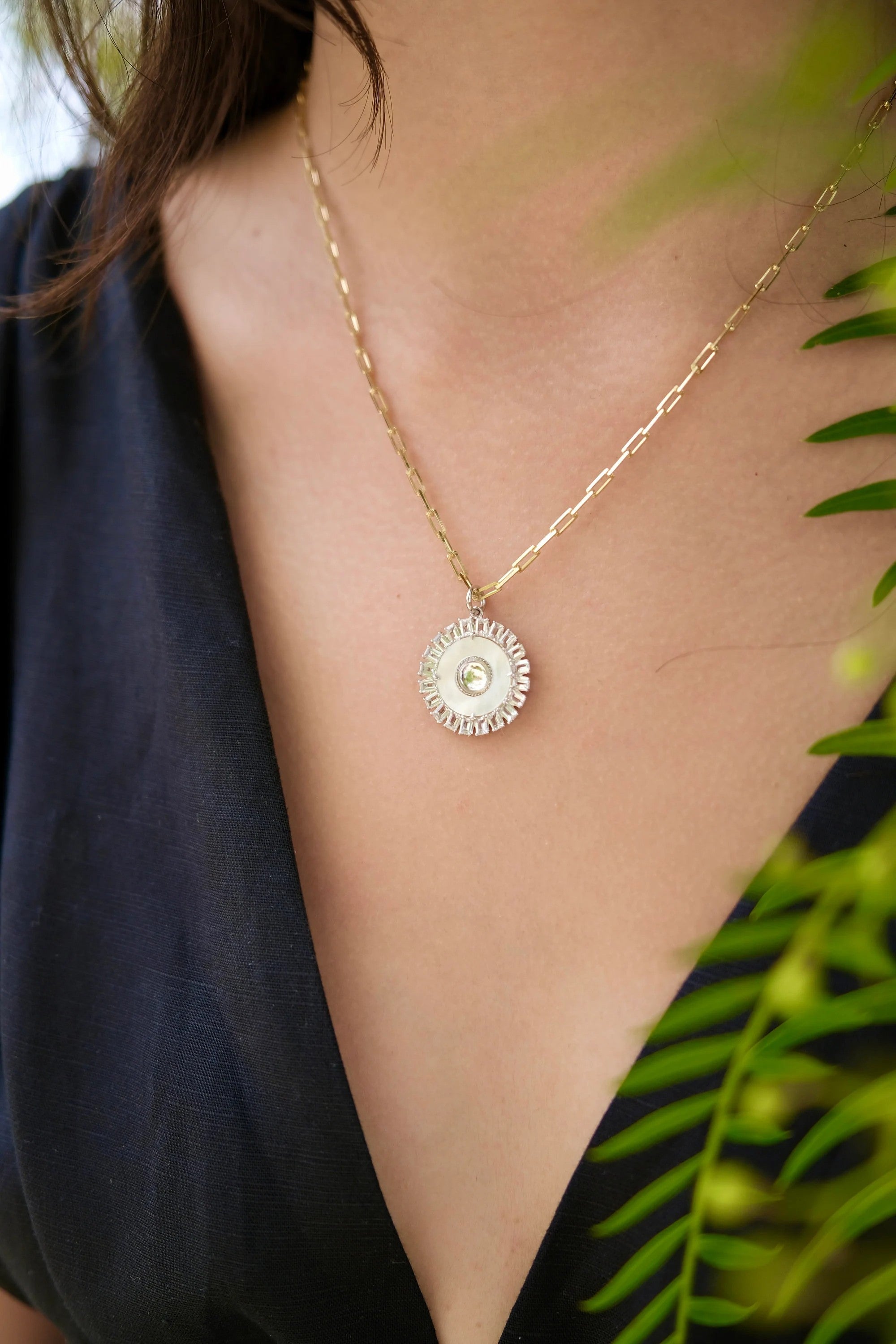 Lucky Charm Pendant Necklace Evil Eye Sterling Silver Mother of Pearl Beautiful