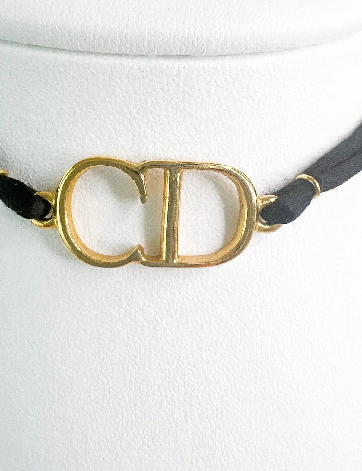 Vintage Christian Dior Necklace, Choker Necklace Gold, Charm Necklace, Dior bracelet, Vintage Necklace, Gift for her, Black Rope CD logo