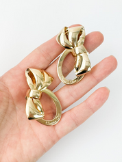 Vintage Christian Dior Earrings, Dior Ribbon logo Earrings, large Earrings Gold, Dior clip on Earrings, classic large Dior earrings Bow