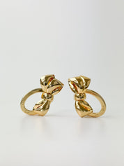 Vintage Christian Dior Earrings, Dior Ribbon logo Earrings, large Earrings Gold, Dior clip on Earrings, classic large Dior earrings Bow