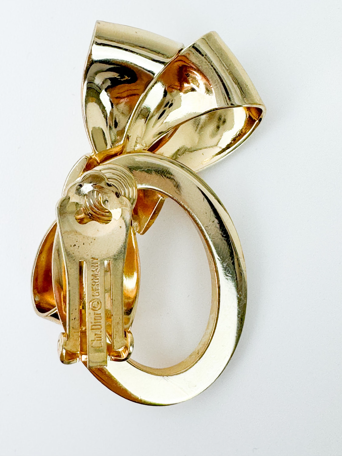 Vintage Christian Dior Earrings, Dior Ribbon logo Earrings, large Earrings Gold, Dior clip on Earrings, classic large Dior earrings Bow