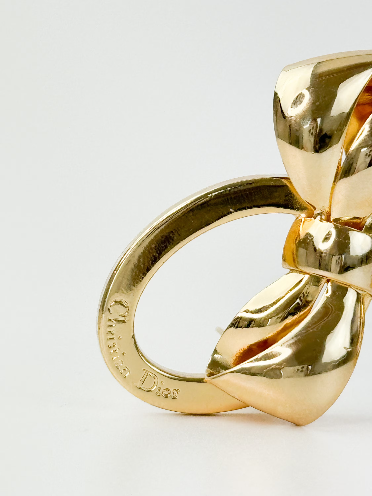 Vintage Christian Dior Earrings, Dior Ribbon logo Earrings, large Earrings Gold, Dior clip on Earrings, classic large Dior earrings Bow