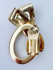 Vintage Christian Dior Earrings, Dior Ribbon logo Earrings, large Earrings Gold, Dior clip on Earrings, classic large Dior earrings Bow