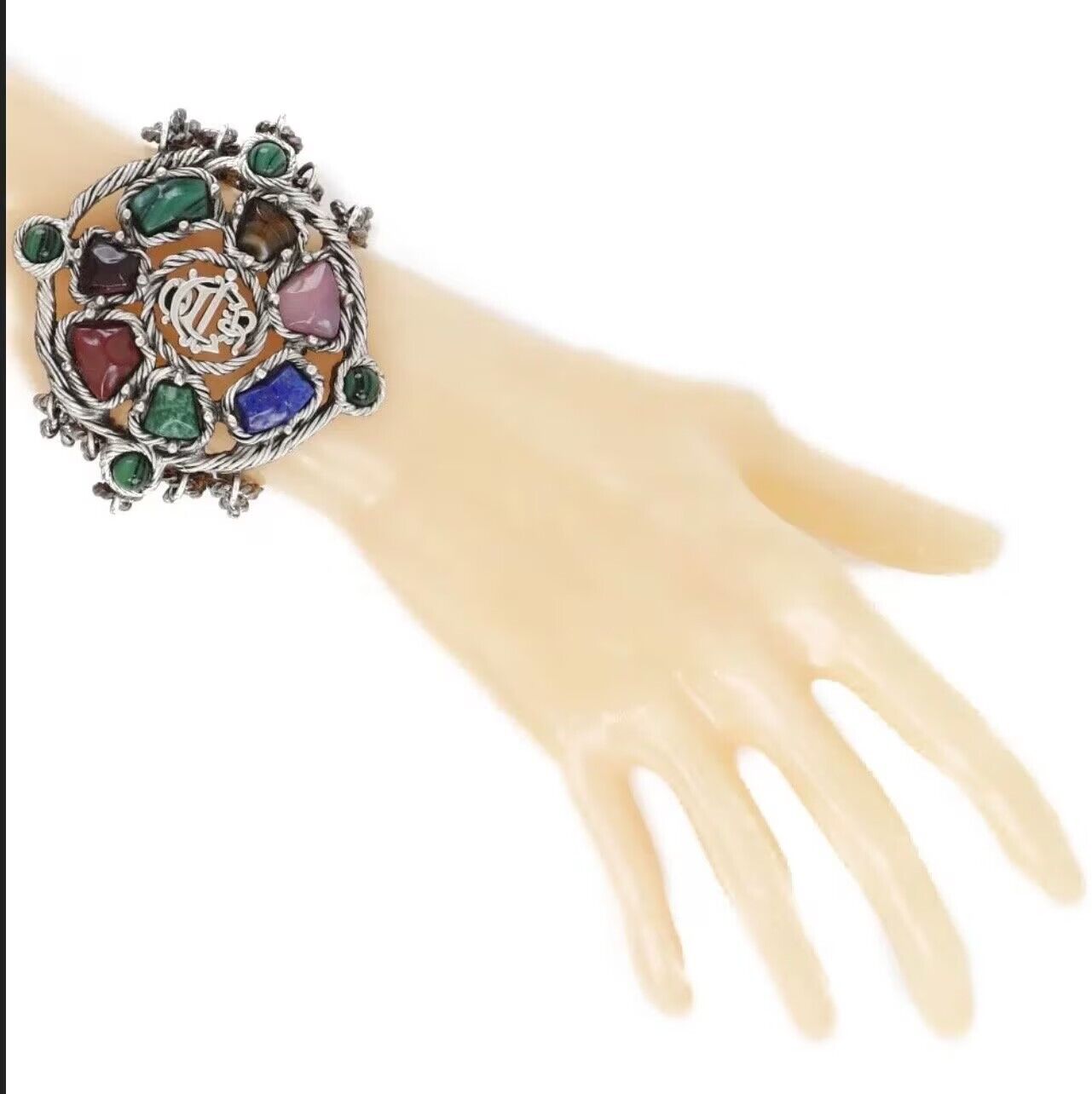 Authentic Christian Dior Stunning  Malacite  Bracelet ,  Dior bracelet  Vintage, silver tone bracelet , natural stone bracelet , Dior 90’s
