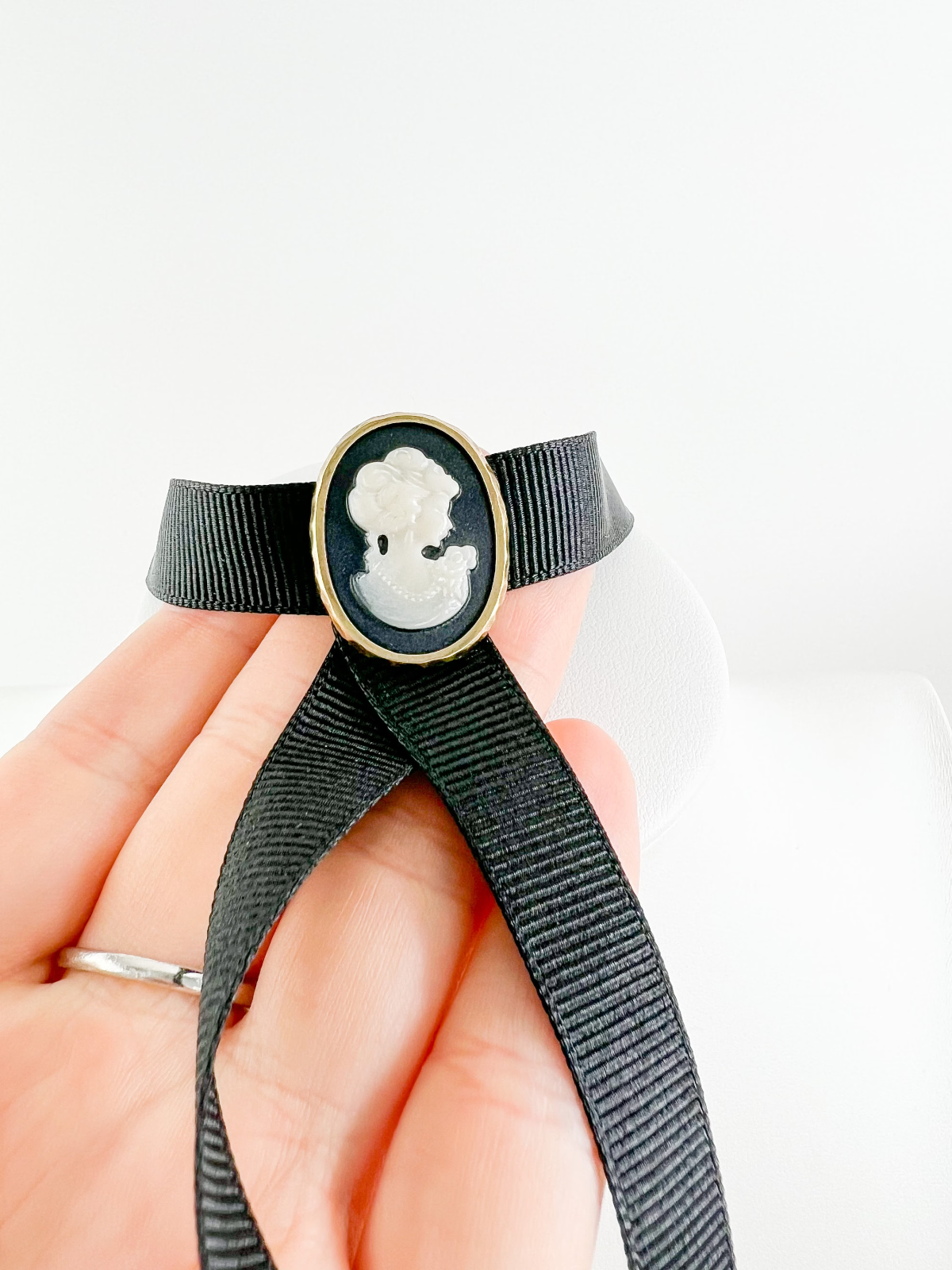 Vintage Christian Dior Choker Black Tone,  Dior Cameo Necklace, Necklace ribbon Bow, Gift for her, Best Friend Gift, Modern Bridal Necklace
