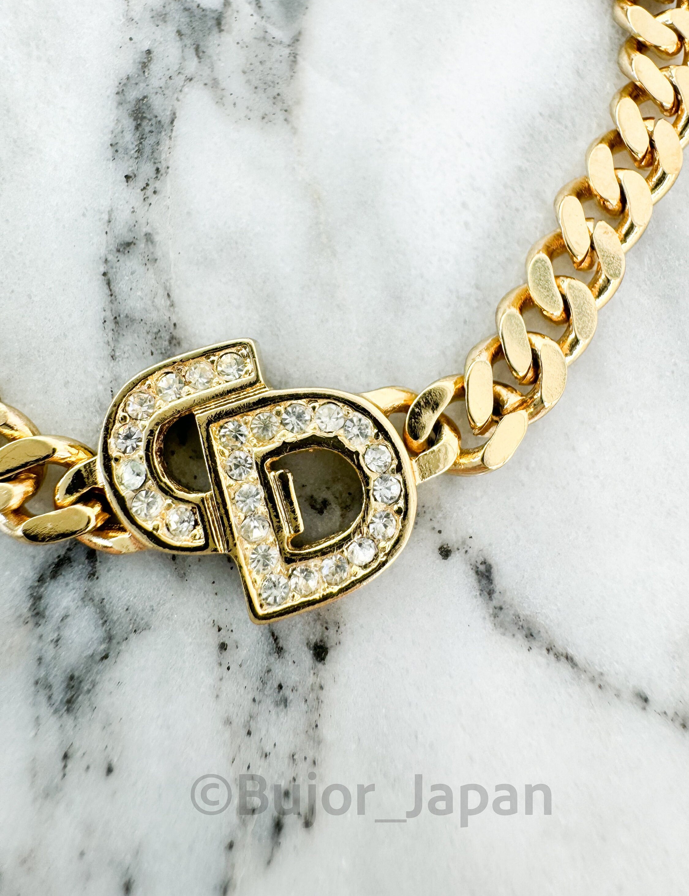 Vintage Christian Dior Bracelet, Gold Tone Bracelet, Chain Bracelet, Charm Bracelet, CD Logo Bracelet, Vintage Rhinestone, Vintage Bracelet
