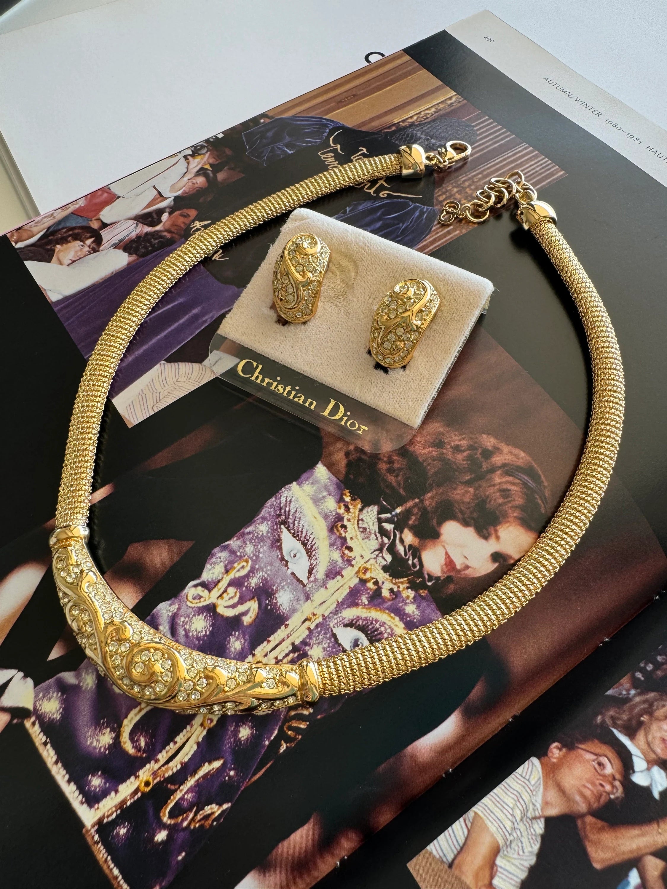 Vintage Christian Dior Necklace , Bridal necklace , vintage Necklace , personalized Gift , choker necklace Gold Authentic vintage Rhinestone
