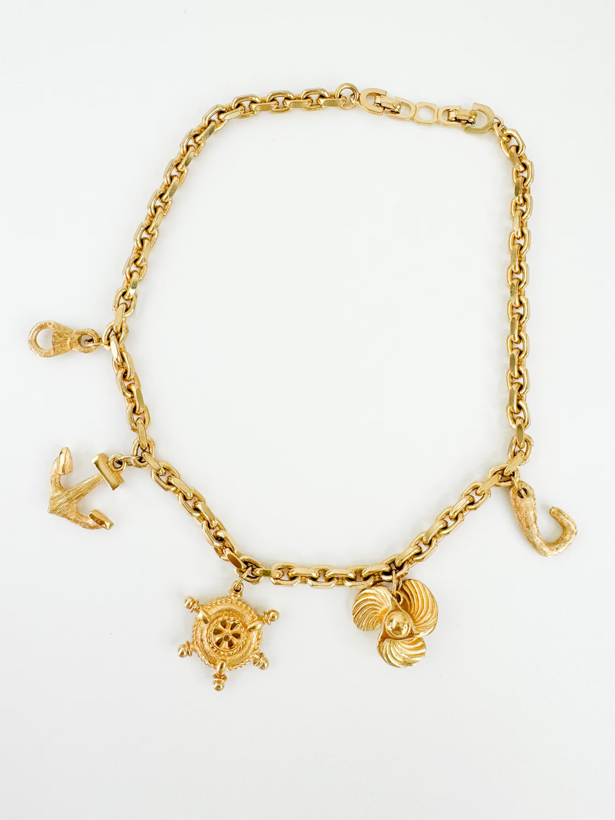 Christian Dior Necklace, 1990’s Dior necklace,  Dior 5 Charms Marine Necklace, Dior  Anchor Necklace, Gold  Necklace, Dior Vintage Jewelry