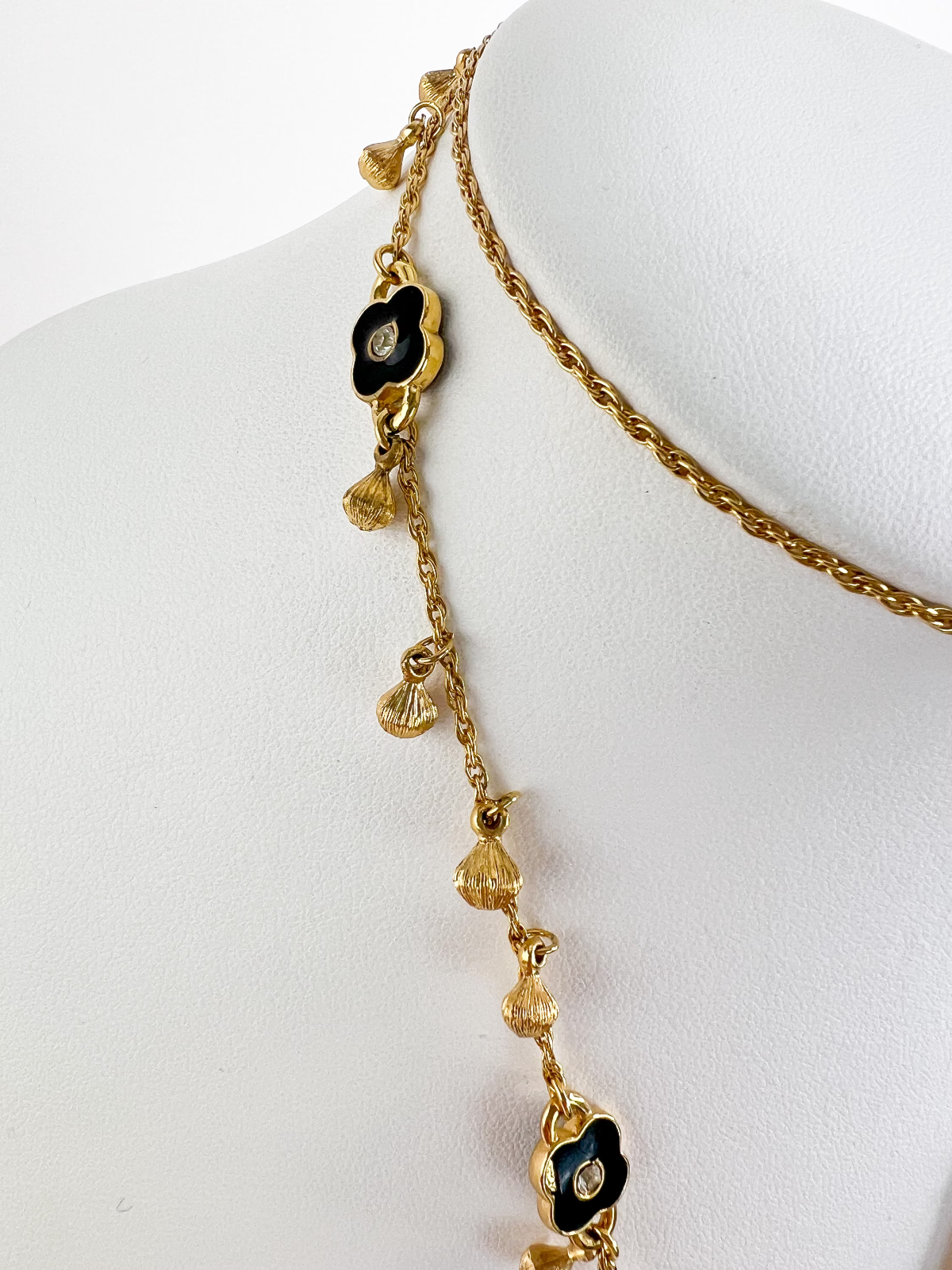 Christian Dior Vintage Choker Necklace Tassel Flower Charm Rhinestone