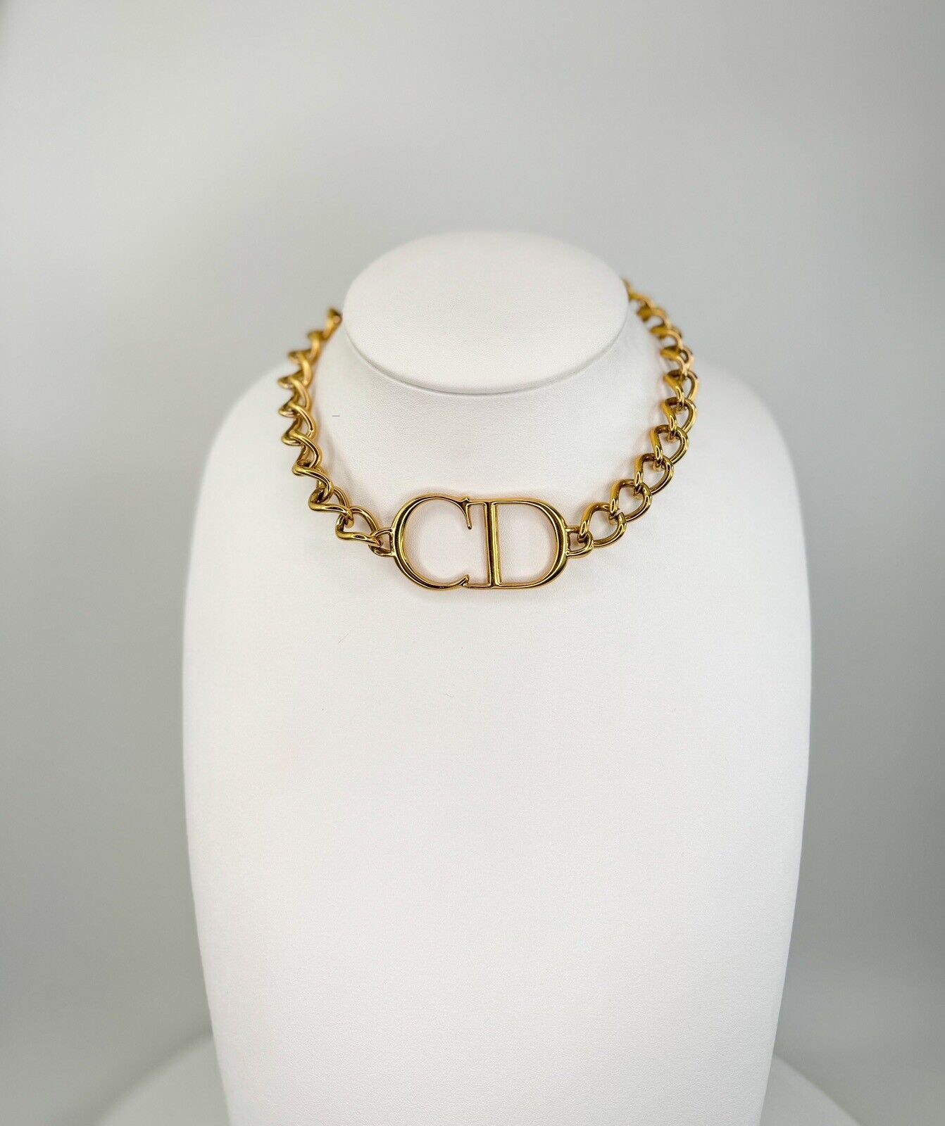 Christian Dior CD Choker Necklace Chain Runway Authentic Vintage