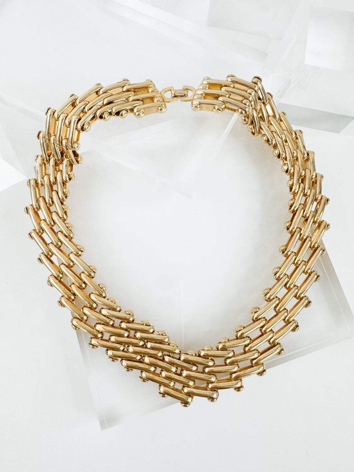 Christian Dior Choker Necklace Gold Tone Multi Strand Authentic