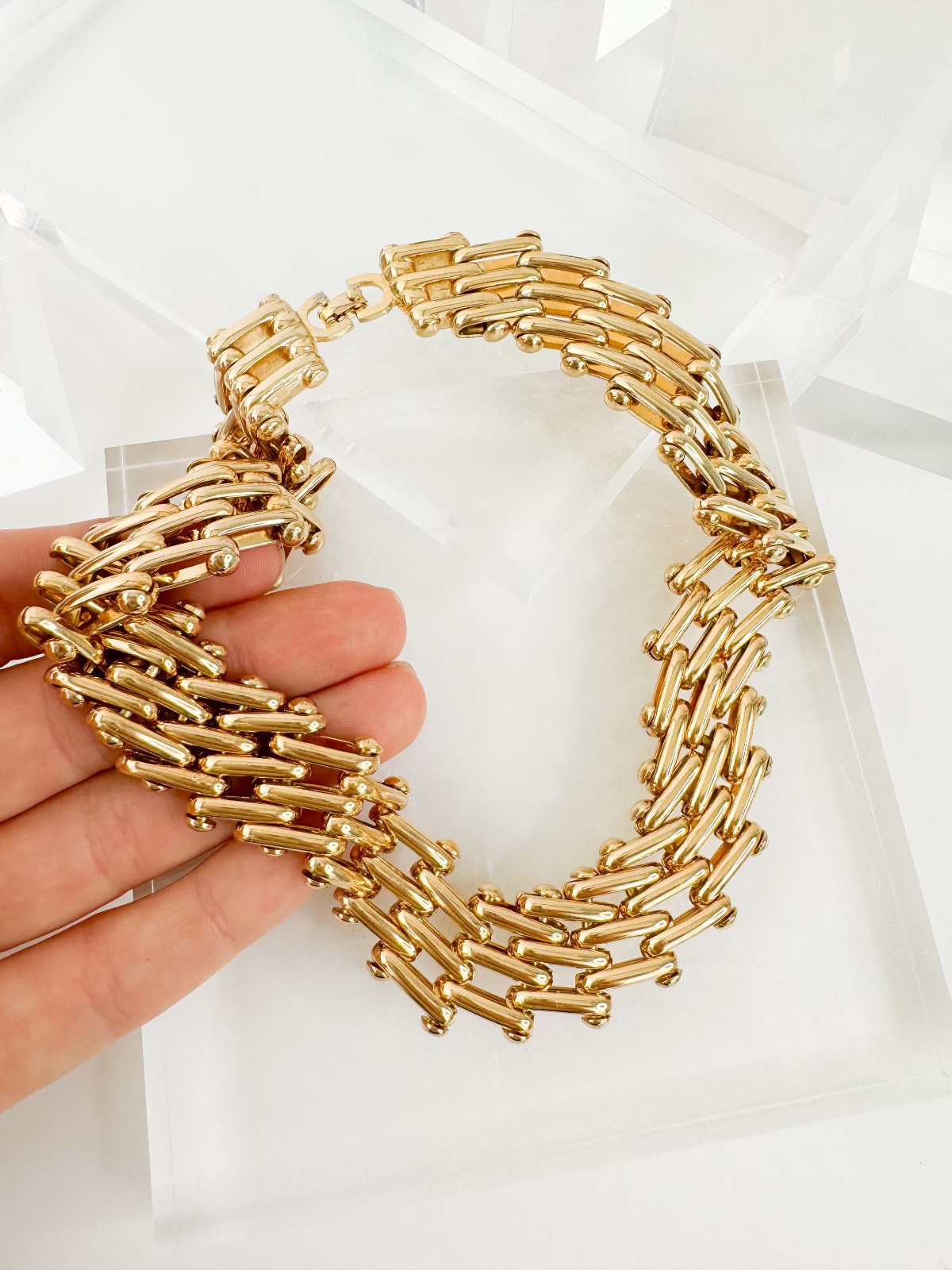 Christian Dior Choker Necklace Gold Tone Multi Strand Authentic Vintag Bujor Japan