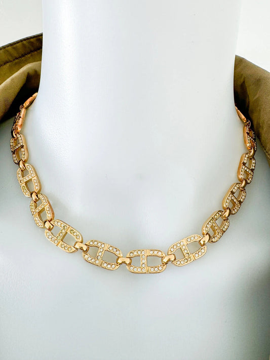Vintage Christian Dior Necklace, Chain Necklace Gold, Choker Necklace Gold, Charm Necklace, Bridesmaid Necklace Dior CD Logo Choker Necklace