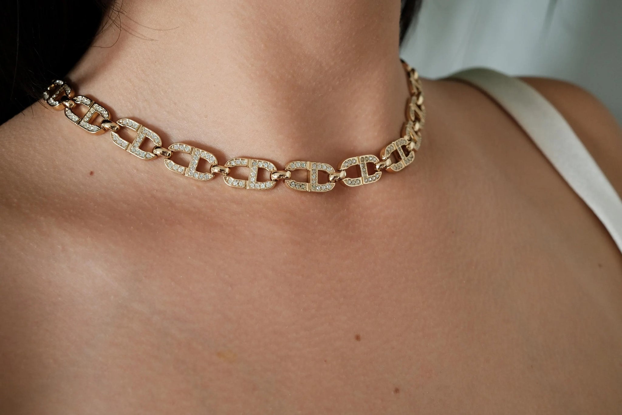 Vintage Christian Dior Necklace Choker Charm CD Logo Link Gold 