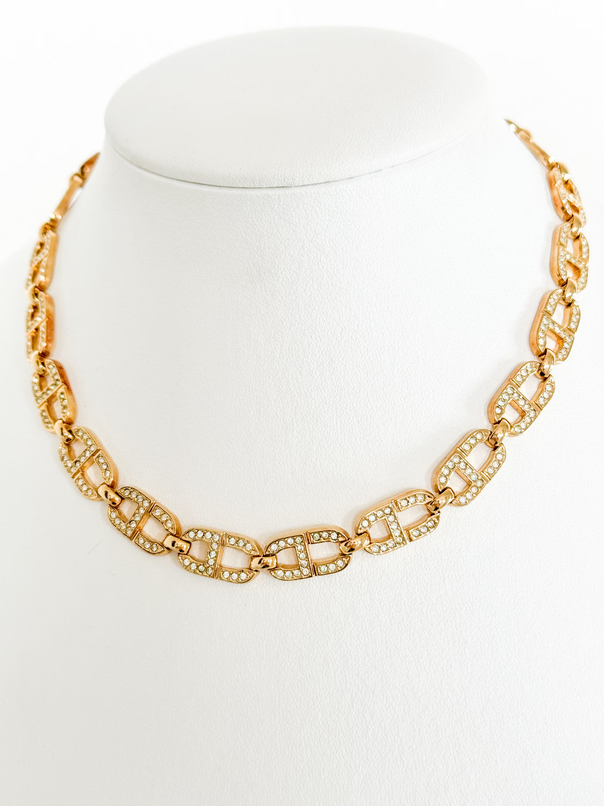 Vintage Christian Dior Necklace Choker Charm CD Logo Link Gold