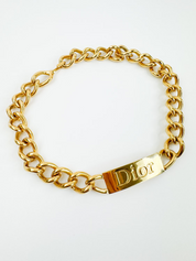 Vintage Christian Dior  ID choker Necklace, Dior Chain Necklace, Gold Tone Necklace John Galliano Dior chunky Curb necklace , Gift for her