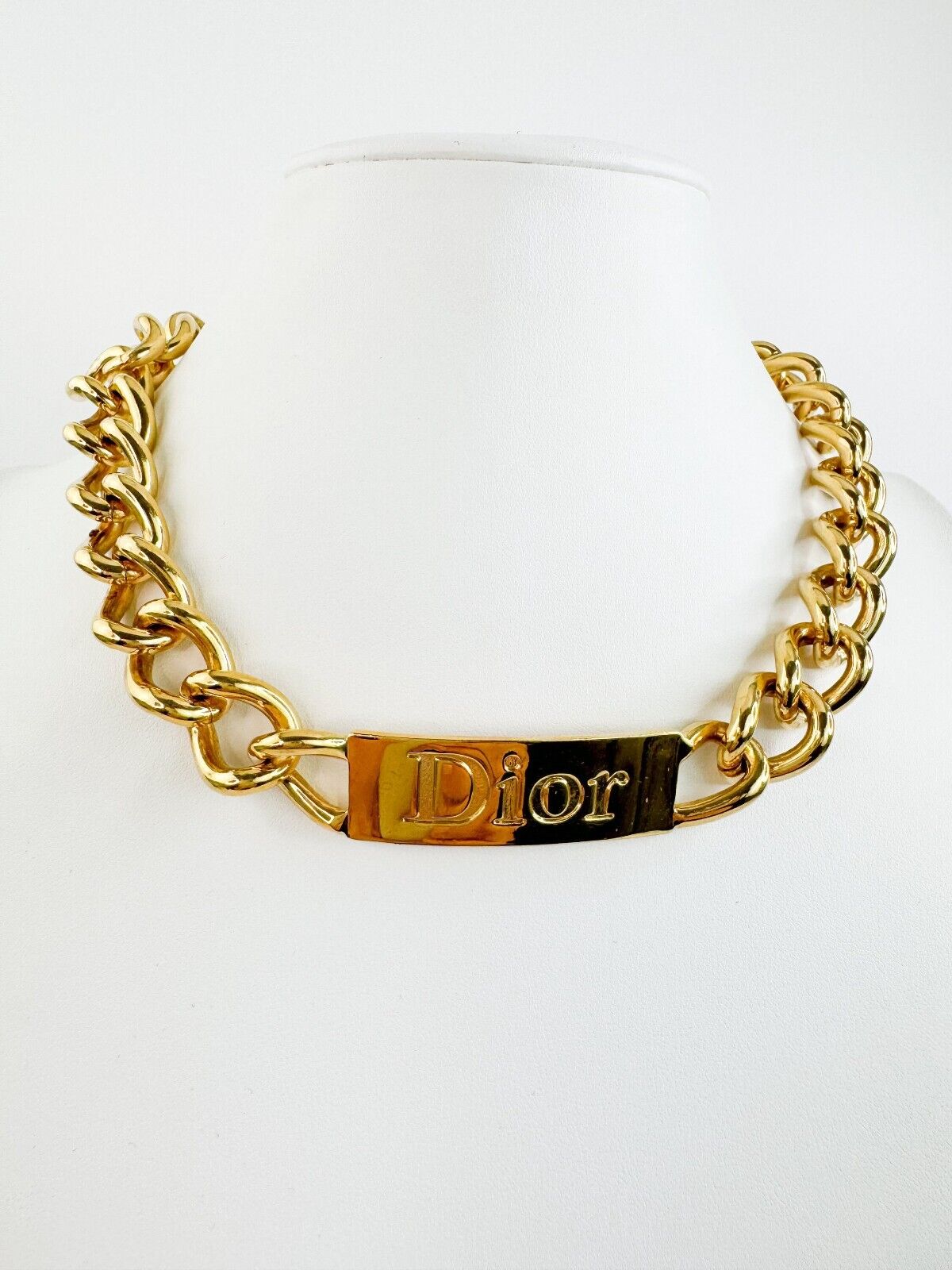 Vintage Christian Dior  ID choker Necklace, Dior Chain Necklace, Gold Tone Necklace John Galliano Dior chunky Curb necklace , Gift for her