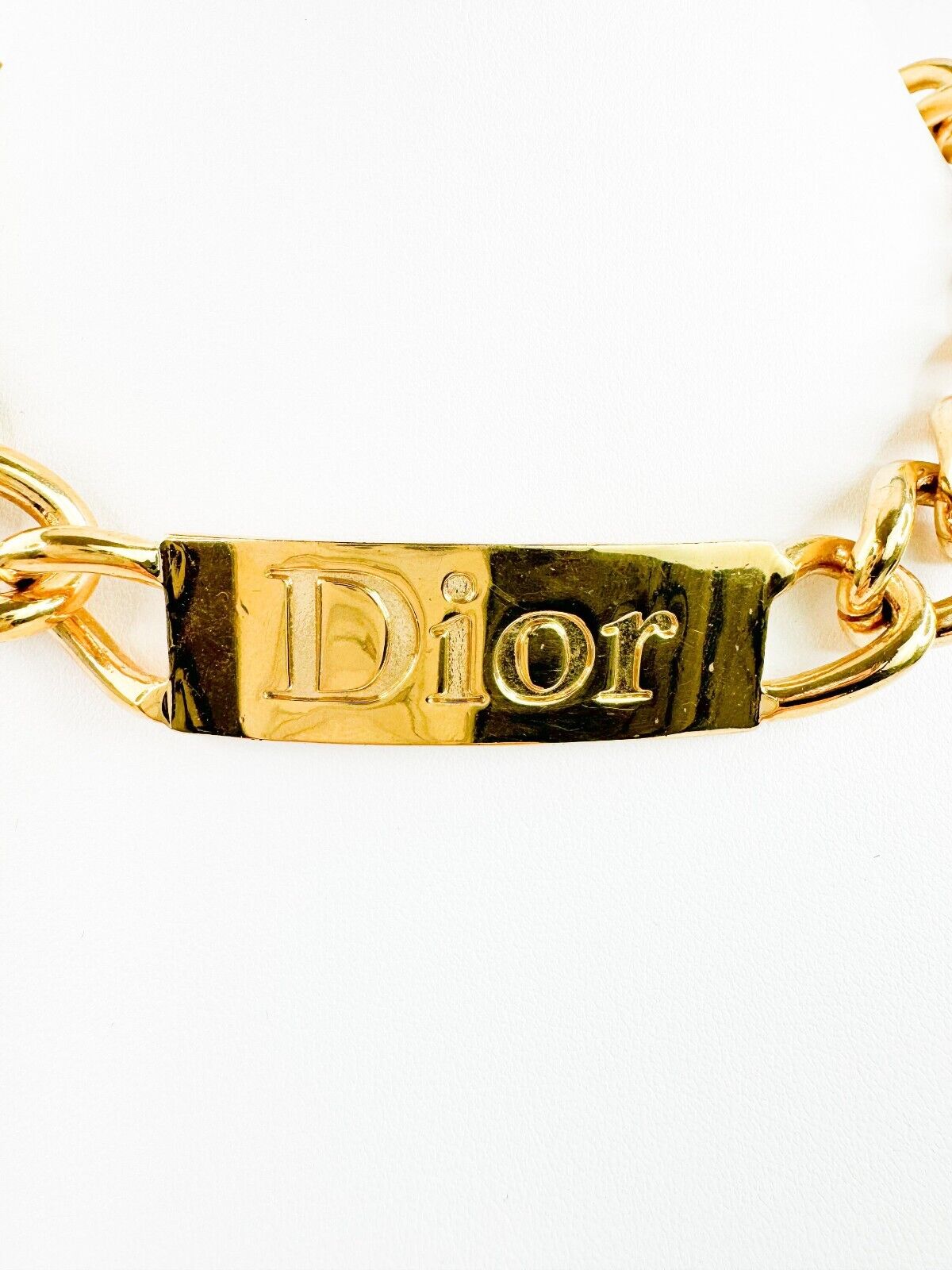 Vintage Christian Dior  ID choker Necklace, Dior Chain Necklace, Gold Tone Necklace John Galliano Dior chunky Curb necklace , Gift for her