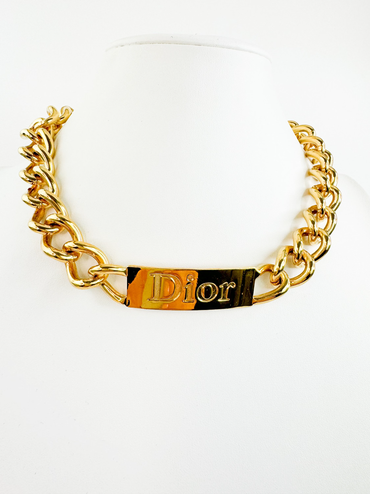 Vintage Christian Dior  ID choker Necklace, Dior Chain Necklace, Gold Tone Necklace John Galliano Dior chunky Curb necklace , Gift for her