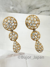 Vintage Christian Dior Dangle  , Germany Gold  Tone Earrings, Clip on Earrings, Crystal Rhinestones, Gift for Her, Women Jewelry