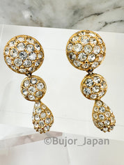 Vintage Christian Dior Dangle  , Germany Gold  Tone Earrings, Clip on Earrings, Crystal Rhinestones, Gift for Her, Women Jewelry
