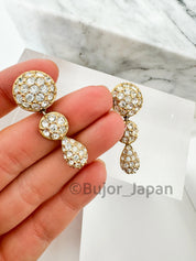 Vintage Christian Dior Dangle  , Germany Gold  Tone Earrings, Clip on Earrings, Crystal Rhinestones, Gift for Her, Women Jewelry