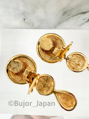 Vintage Christian Dior Dangle  , Germany Gold  Tone Earrings, Clip on Earrings, Crystal Rhinestones, Gift for Her, Women Jewelry