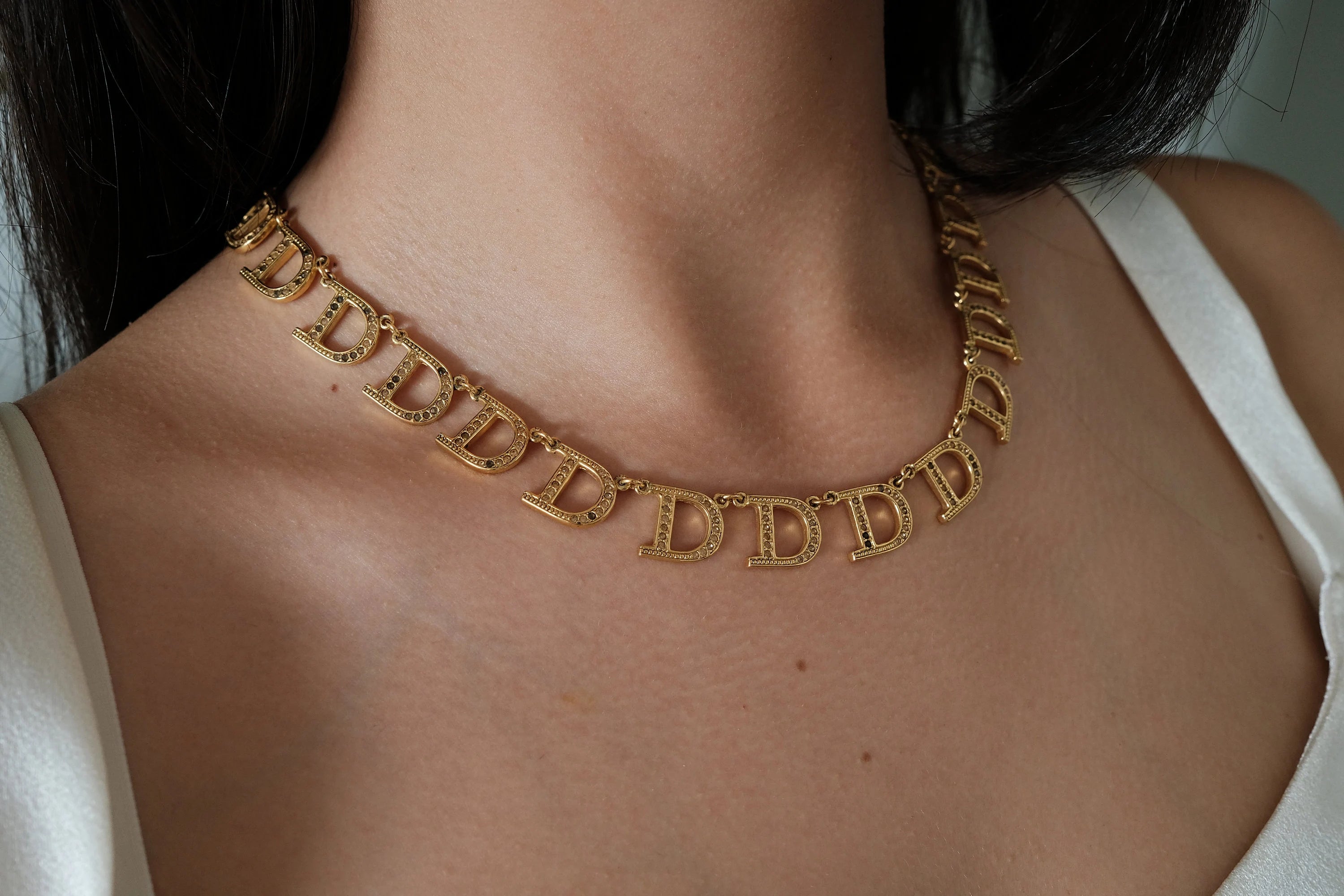 Vintage Christian Dior Necklace, Chain Necklace Gold, Choker Necklace Gold, Charm Necklace, Bridesmaid Necklace Dior CD Logo Choker Necklace