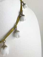 Christian Dior Boutique Necklace, Vintage Dior, Lily of The Valley Charm Necklace, White Floral Necklace, Water Lily Necklace, Gift for Her