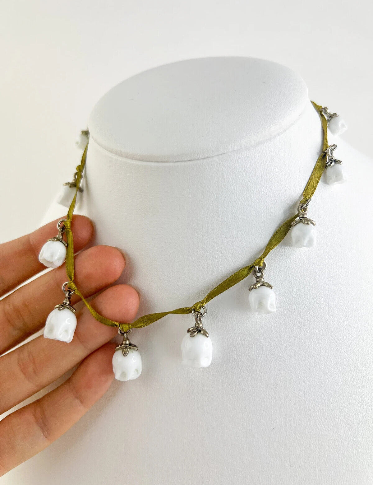 Christian Dior Boutique Necklace, Vintage Dior, Lily of The Valley Charm Necklace, White Floral Necklace, Water Lily Necklace, Gift for Her