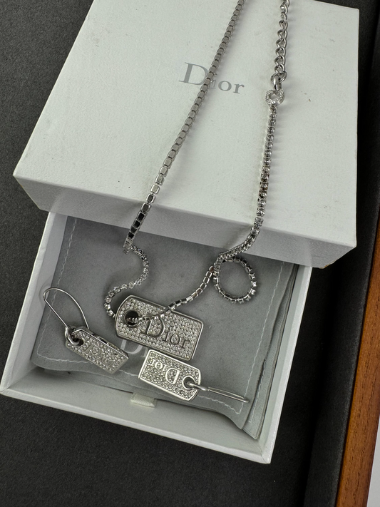 Christian Dior necklace, Dior earrings, Dior Set , CD logo necklace, Vintage Christian Dior choker ID tag , John Galliano rare jewelry