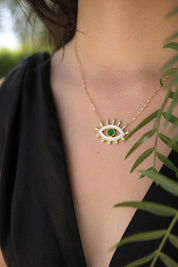 Dainty Necklace,  Mother of pearl Necklace, Evil Eye necklace, Greek  necklace, Green onyx necklace, Green 925 Sterling Silver necklace