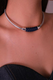 Givenchy 1975 Silver & Navy Resin Choker Necklace Charm Vintage