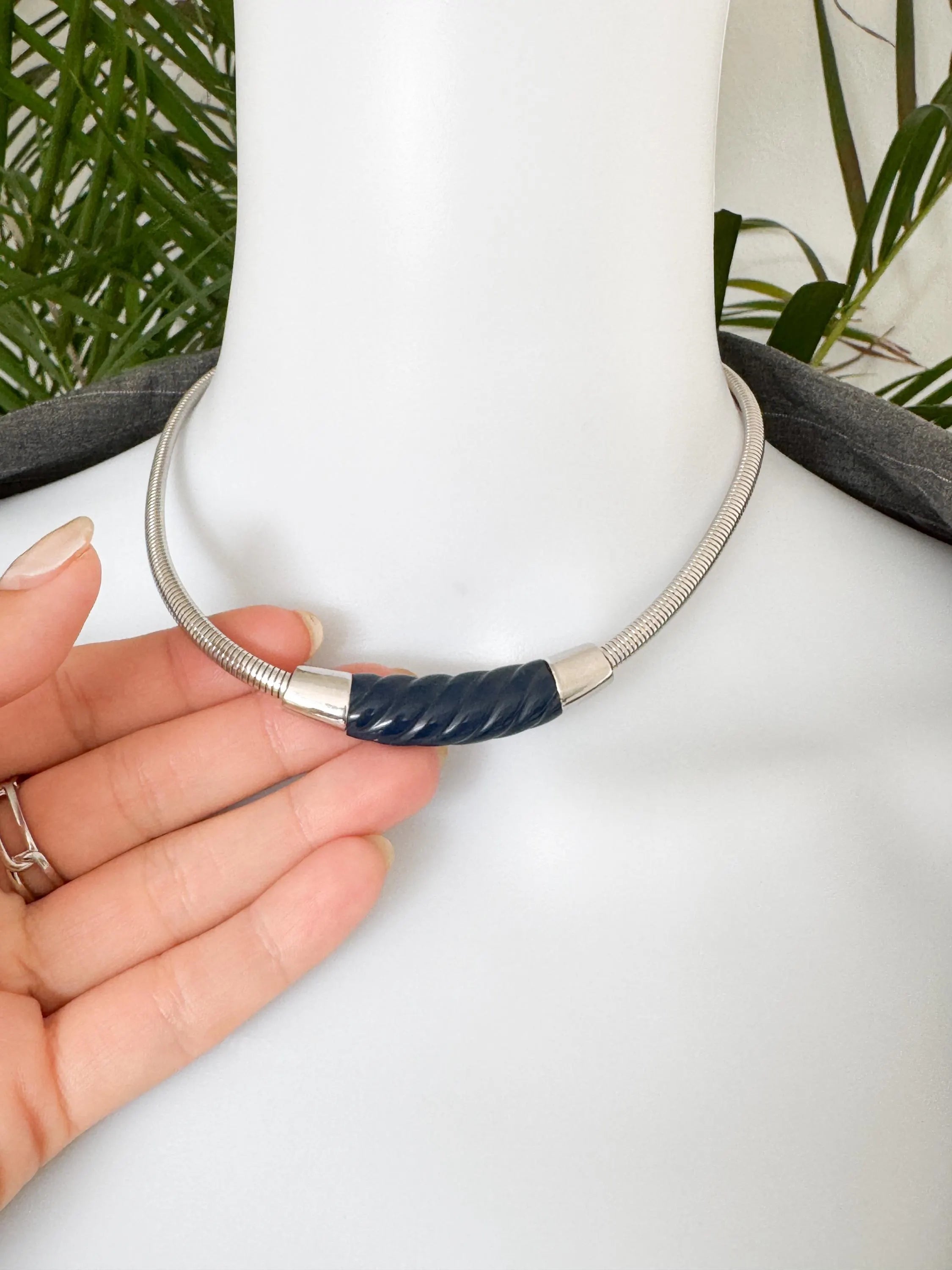 Vintage Givenchy Choker: Silver Plated G Logo Link, 1978 women necklace woman jewelry, vintage necklace