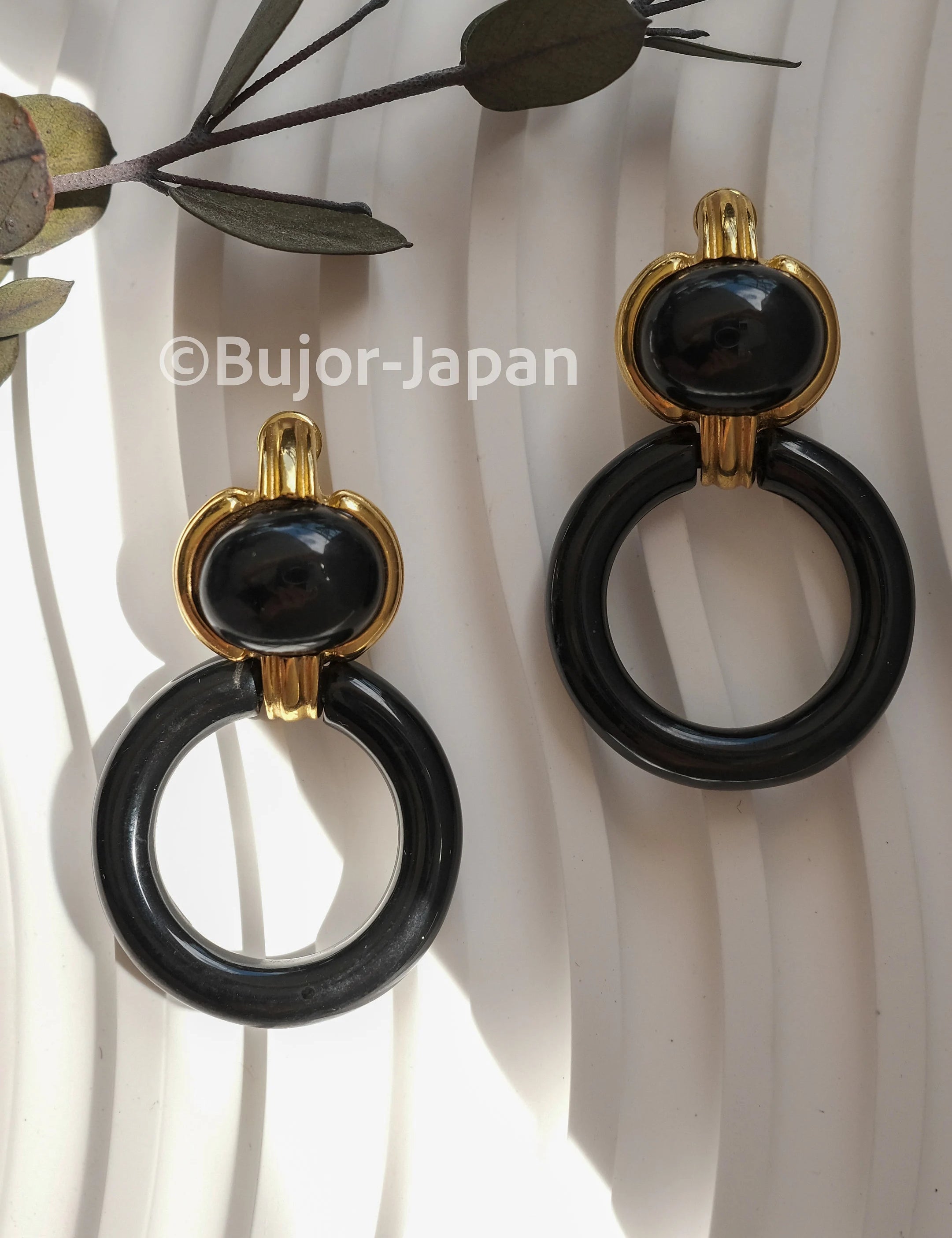 Vintage Givenchy Earrings, Gold Tone Earrings, Vintage Dangle Earrings, black  Earrings, Vintage Givenchy hoop  Earrings, Gift for her