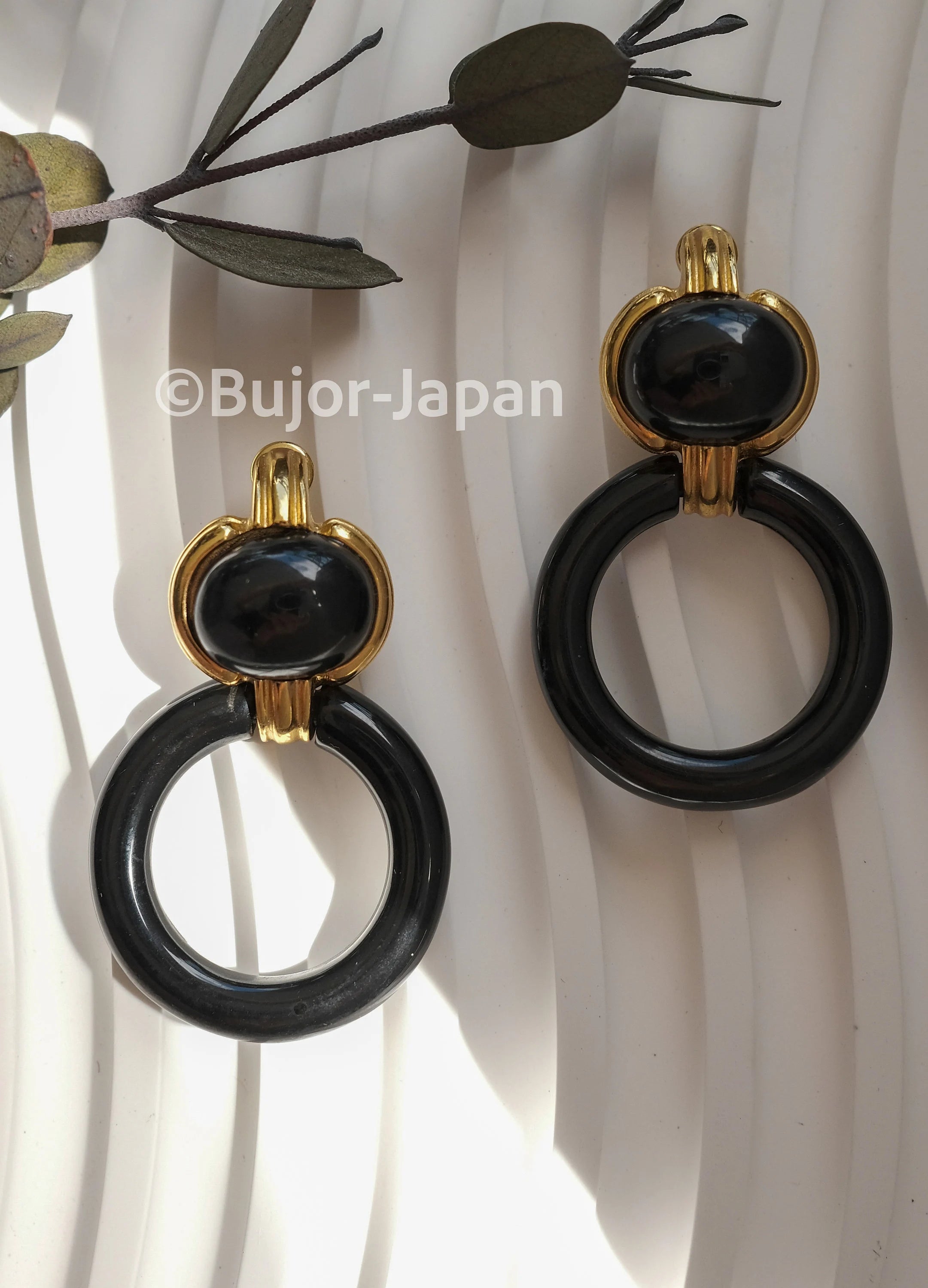 Vintage Givenchy Earrings, Gold Tone Earrings, Vintage Dangle Earrings, black  Earrings, Vintage Givenchy hoop  Earrings, Gift for her
